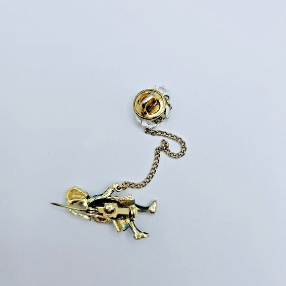 Double Brooch Vintage Blonde Girl Walking Lamb Pet Enamel Gold Tone Jewelry Pin - Picture 6 of 8